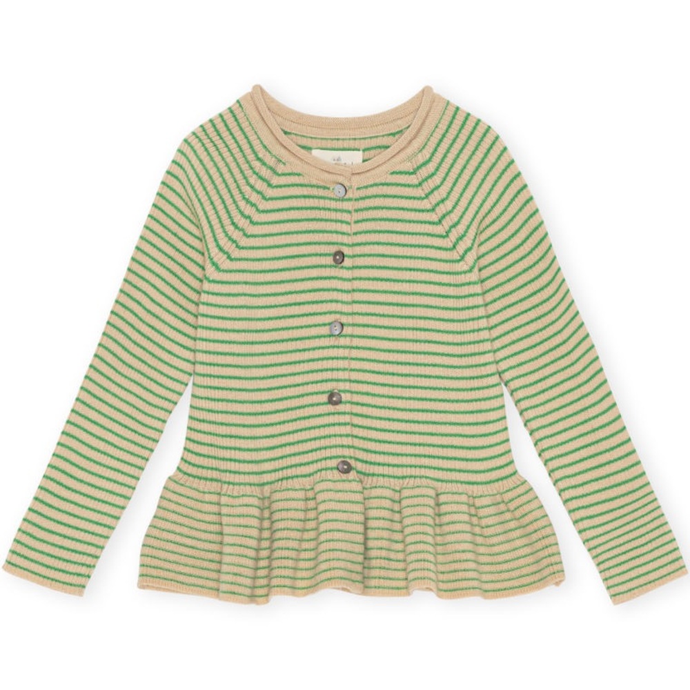 Konges Slojd Striped Green and Beige Merino Wool Kids Cardigan 3Y